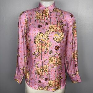 Drake's London for J Crew Silk Bengal Tiger Print Shirt Pink Size 0 Whimsical